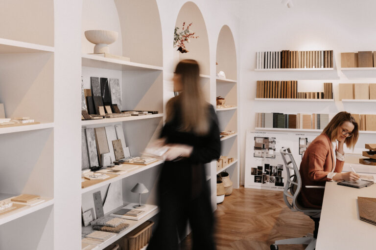 two women working in an interior design shop